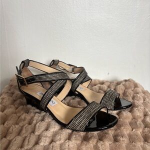 Jimmy Choo Chiara Patent Black Wedge Sandal 37